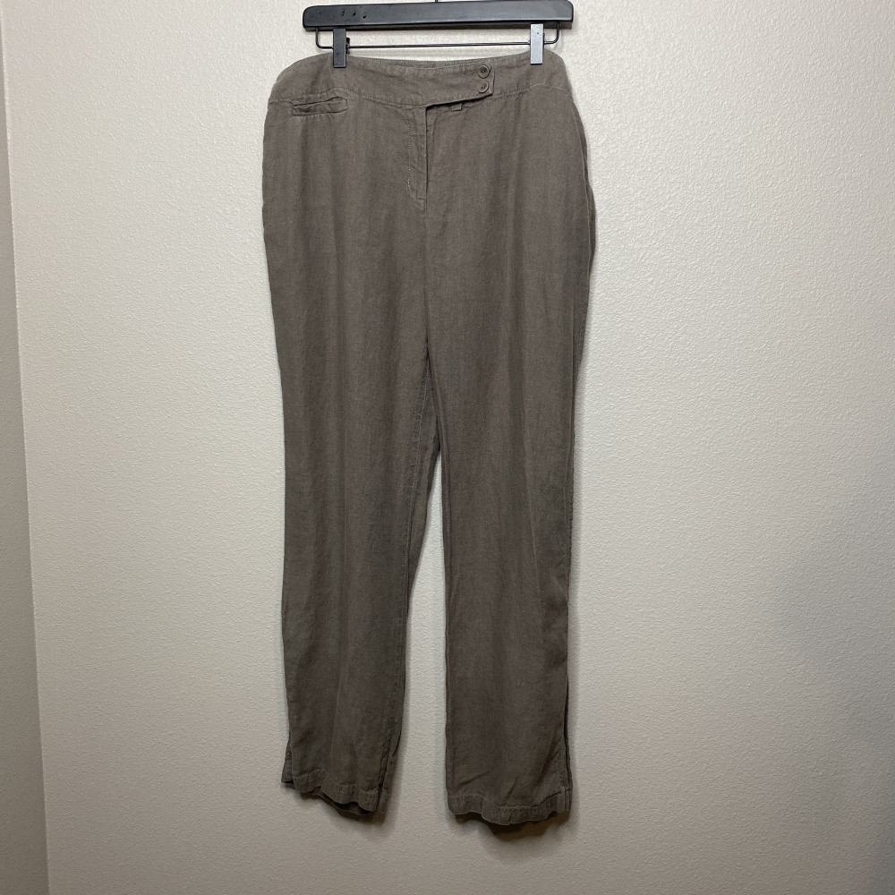Eileen Fisher Pants Women Large Taupe Linen‎ Straight Leg Casual Trousers